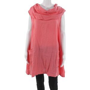 Match Point Women Shift Blouse Pink Linen Cowl Neck Sleeveless Pullover Size L